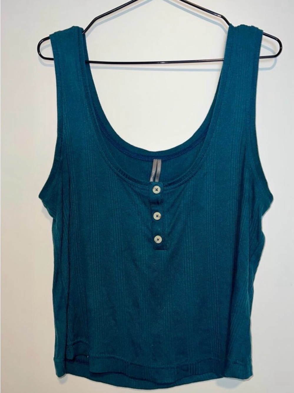 Anthropologie Ribbed Henley Tank Top Dark Turquoise Teal Size L - Picture 2 of 6
